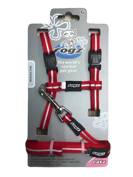 Rogz alleycat tuig+lijn small rood 24-40 cm