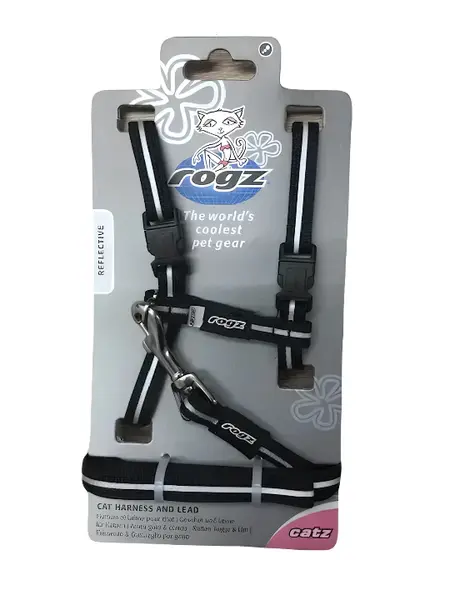 Rogz alleycat tuig+lijn x-small zwart 19,8-30 cm