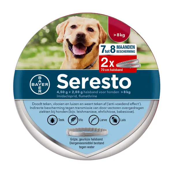 Seresto band hond vanaf 8 kg Vlooien- en Tekenband 2 stuks - afbeelding 1