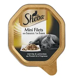 Sheba mini filets kip&lam in saus 85 gr
