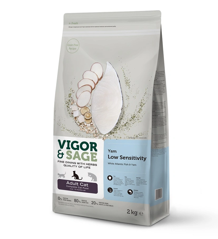 Fish Vigor Vigor&Sage cat adult low sensitvivity yam&white fish 2 kg kattenvoer ...
