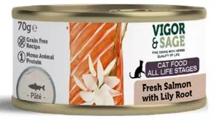 Vigor&Sage cat wet salmon lily root 70 gram kattenvoer SALE!