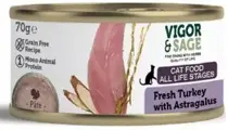 Vigor&Sage cat wet turkey astragalus 70 gram kattenvoer SALE!