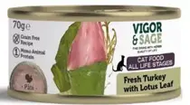 Vigor&Sage cat wet turkey lotus leaf 70 gram kattenvoer SALE!