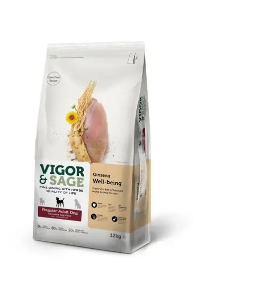 Vigor&Sage dog adult regular Ginseng well-being 12 kg hondenvoer