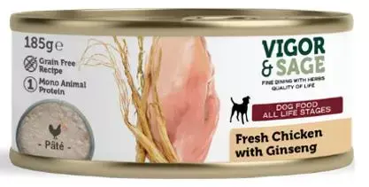 Vigor&Sage dog wet chicken ginseng 185 gram hondenvoer