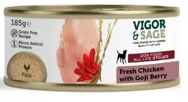 Vigor&Sage dog wet chicken goji berry 185 gram hondenvoer