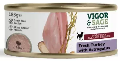 Vigor&Sage dog wet turkey astragalus 185 gram hondenvoer