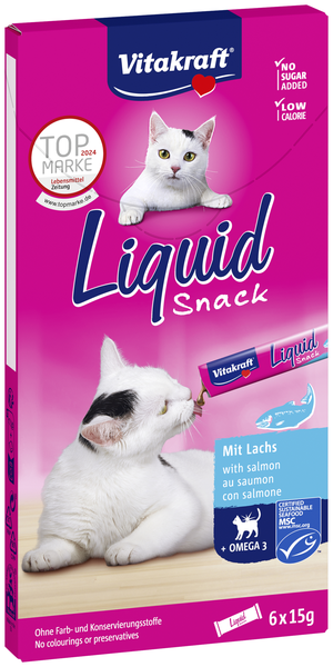 Vitakraft cat-liquid snack zalm&omega3 6x15 gram - afbeelding 1