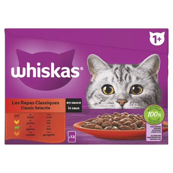 Whiskas multi-pack classic selectie vlees in saus 12x85 gram