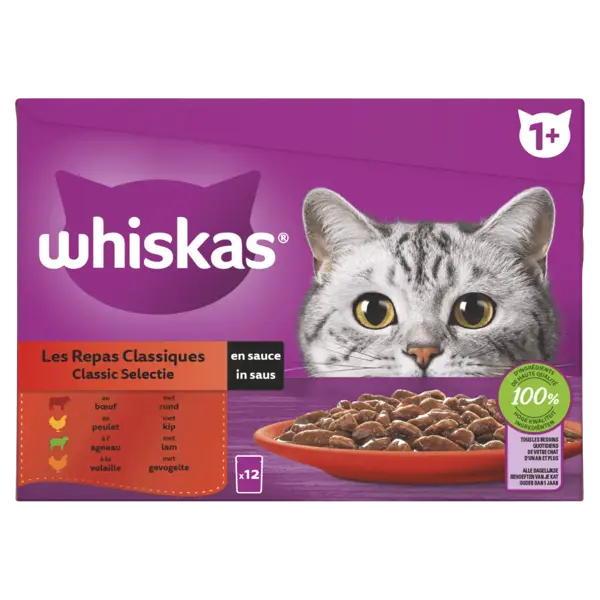 Whiskas multi-pack classic selectie vlees in saus 12x85 gram