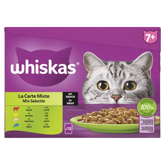 Whiskas multi-pack senior 7+ vis & vlees in saus 12x85 gram