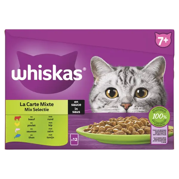 Whiskas multi-pack senior 7+ vis & vlees in saus 12x85 gram